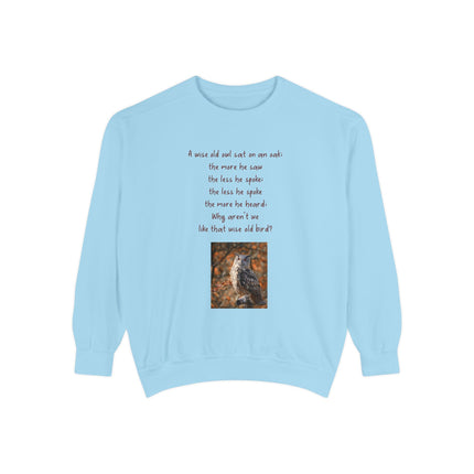 Poetic Owl Sweatshirt — Illustrated Owl Art with Poem Crewneck