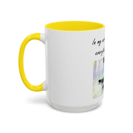 Cat Lover Accent Coffee Mug — "In my world, a cat makes everything BETTER" (11/15oz)