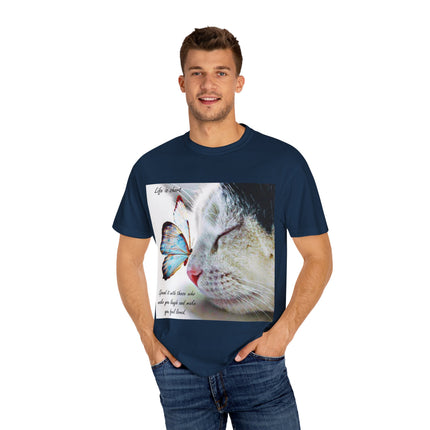 Inspirational Cat & Butterfly T-Shirt | Life is Short Quote