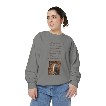 Poetic Owl Sweatshirt — Illustrated Owl Art with Poem Crewneck