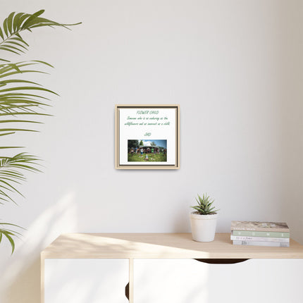 Flower Child Matte Canvas Print — "Flower Child" Quote with Festival Photo (Framed)