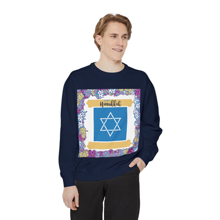 Hanukkah Unisex Garment-Dyed Sweatshirt - Festive Jewish Holiday Apparel