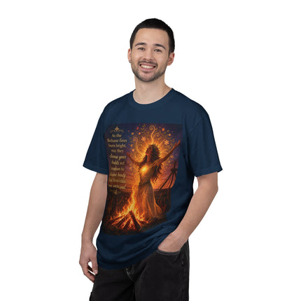 Burning Bright: Beltane Fire Goddess T-Shirt — "As the Beltane fires burn bright" Spiritual Pagan Tee