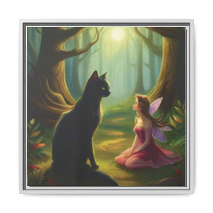 Fairy and Black Cat Forest Canvas – Framed Matte Wall Art
