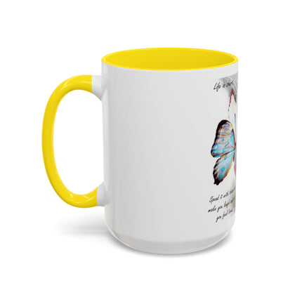 Cat & Butterfly Coffee Mug with 'Life is Short' Inspirational Quote (Accent, 11/15oz)