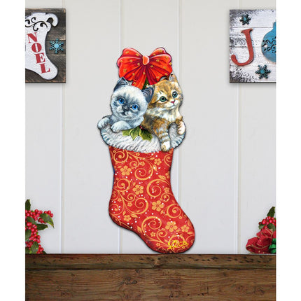 Kitty Cats Christmas Stocking Christmas Door Decor by G. DeBrekht - Christmas Santa Snowman Decor - 8114021H-2