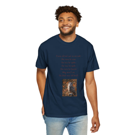 Poem & Owl Graphic T‑Shirt — 'A wise old owl...' Nature Poetry Tee