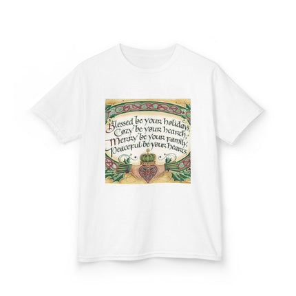 Blessed Holiday Kids Tee – Heart & Crown Celtic-Inspired Winter Shirt