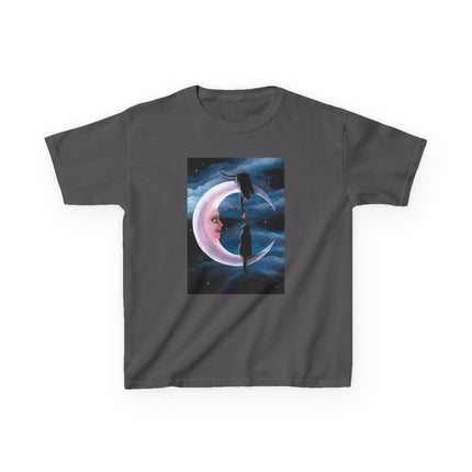 Kids Moon Dreamer Tee — Black Cats on Crescent Moon Graphic