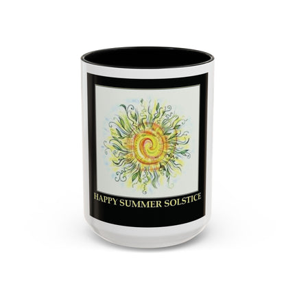 Happy Summer Solstice Coffee Mug — Sun Illustration Accent Mug (11/15oz)