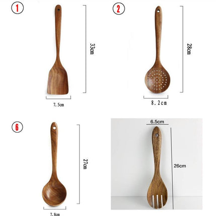 Teak Natural Thai Wood Tableware Spoon Ladle Turner Kitchen Tool Set-9