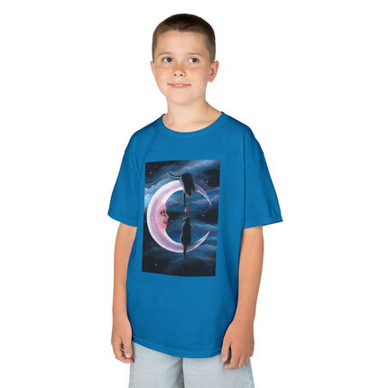 Kids Moon Dreamer Tee — Black Cats on Crescent Moon Graphic