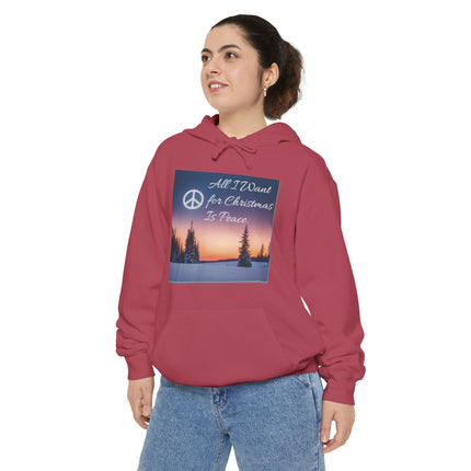 Peaceful Christmas Hoodie – "All I Want for Christmas is Peace" Winter Tree Graphic
