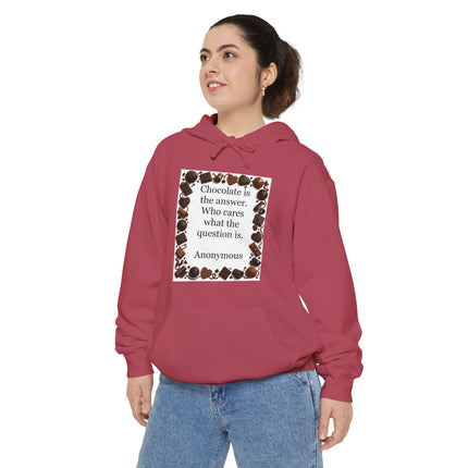 Chocolate Quote Hoodie — "Chocolate is the answer" Cozy Graphic Sweatshirt