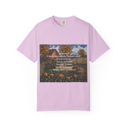 Samhain Harvest Tee — 'Samhain' Pronunciations + 'Pumpkin Spice' Autumn Humor