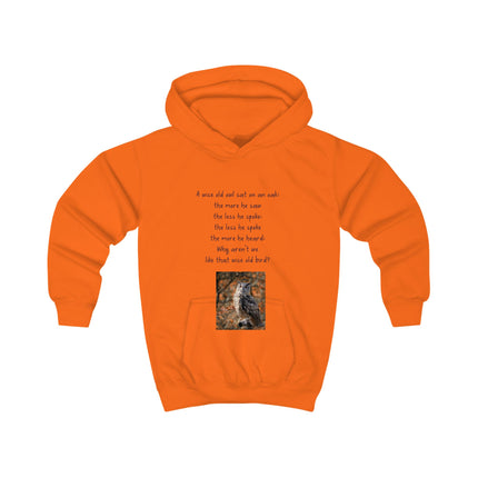Kids hoodie with illustrated owl and short inspirational poem on the front