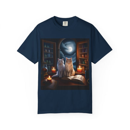 Magical Cats Unisex T-Shirt - Cozy Night Reading Design