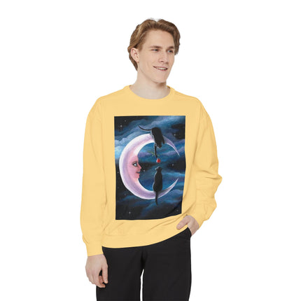 Moonlit Cats Sweatshirt —Whimsical Crescent Moon & Black Cat Graphic