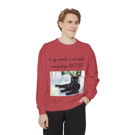 Unisex Cat Lover Sweatshirt - "In my world, a cat makes everything BETTER"