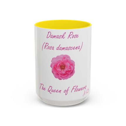 Floral 15oz Accent Mug - Damask Rose Design - The Queen of Flower