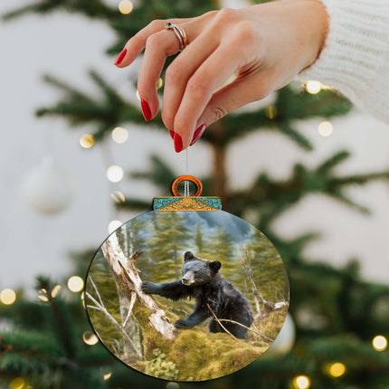 Playful Black Bear Cub Wooden Ornaments by G.Debrekht - Wildlife Holiday Decor - 870071-4