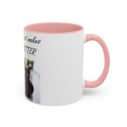 Cat Lover’s Accent Mug – “A Cat Makes Everything Better” – 11oz