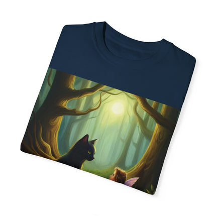 Whimsical Fairy & Cat Tee – Nature-Inspired Unisex Graphic Shirt