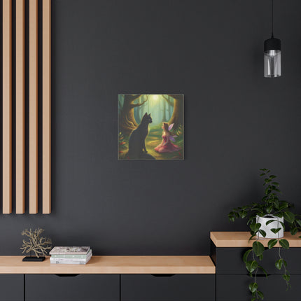 Fairy and Black Cat Canvas Wall Art — Magical Forest Matte Canvas Print