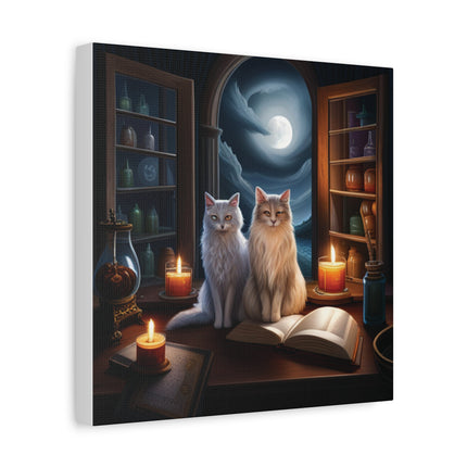 Mystic Moonlight Cats Canvas — Witchy Cat Art Print