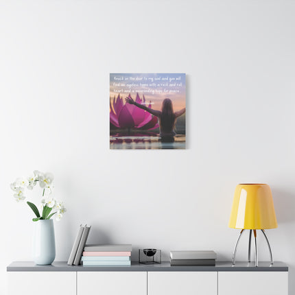 Inspirational Yoga Wall Art Canvas – “Knock on the door to my soul…” Quote