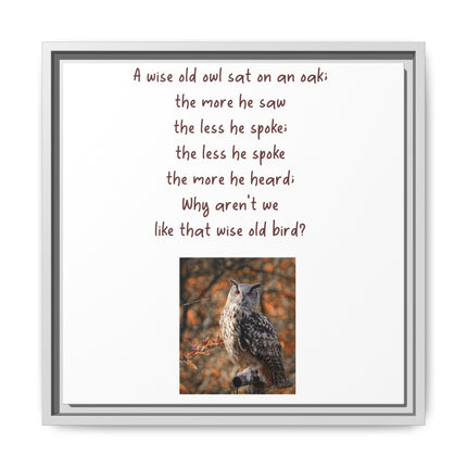 Framed Matte Canvas - 'A Wise Old Owl' Decorative Wall Art (Owl Poem)