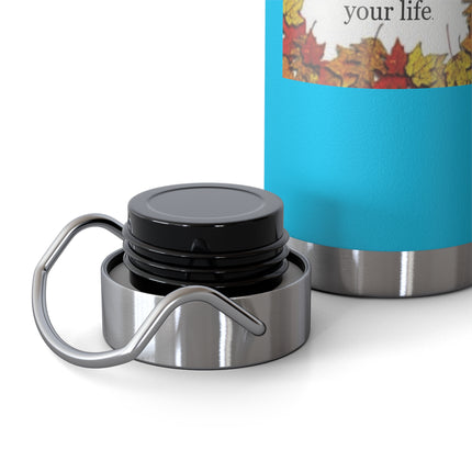 Autumn Equinox Insulated Bottle — 22oz Copper Vacuum Bottle with Fall Leaves Blessing