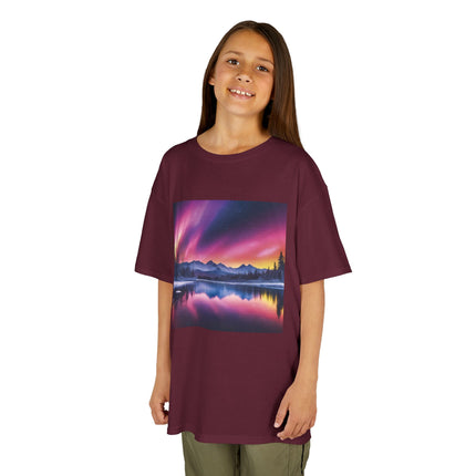Kids Tee — Colorful Northern Lights Mountain Print