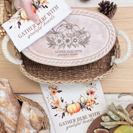 Bread Warmer & Basket Gift Set with Tea Towel - Pumpkin Oval-1