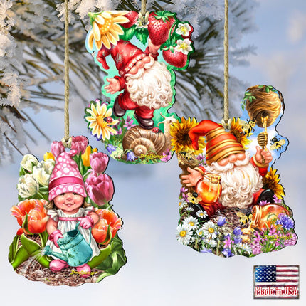 Gnomes Wooden Ornaments Set of 3 by Gelsinger - Christmas Santa Snowman Decor - 8461060-S3-DG-4