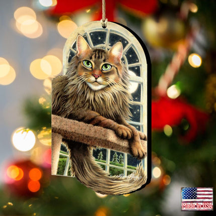 Stargazer Green Cat Wooden Ornaments by Laura Seeley - Pets Dog and Cats Decor - 8512070-LS-1