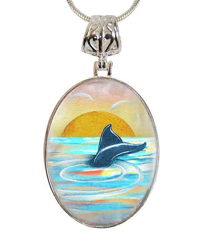 Whale Tale Silver Plated Mother of Pearl Jewelry Pendant Necklace Coastal - 44052-0