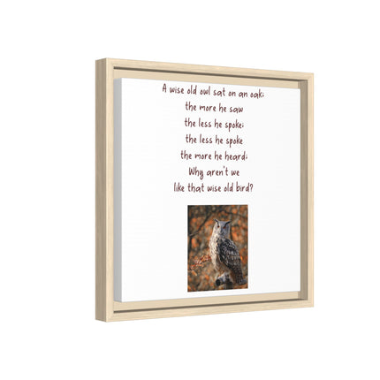 Framed Matte Canvas - 'A Wise Old Owl' Decorative Wall Art (Owl Poem)