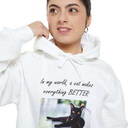 Relaxed Black Cat Hoodie — "In my world, a cat makes everything BETTER"