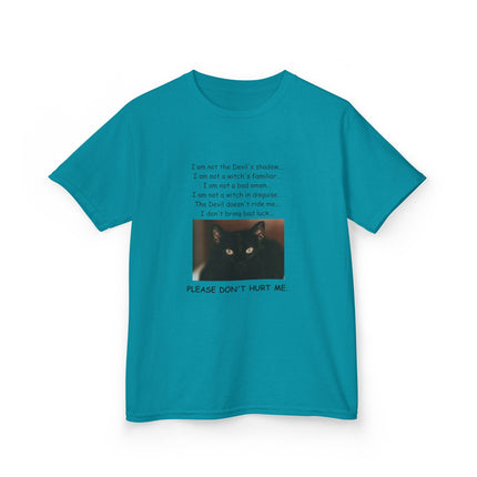 Kids Cotton Tee – “Please Don’t Hurt Me” Black Cat Design