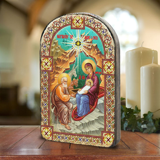 Orthodox Nativity Wooden Gold Plated Religious Christian Sacred Icon - Inspirational Icon Decor - 86052-0