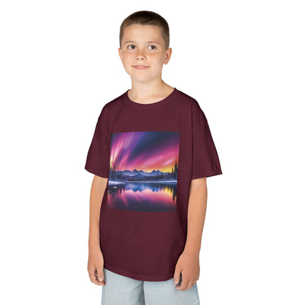 Kids Tee — Colorful Northern Lights Mountain Print