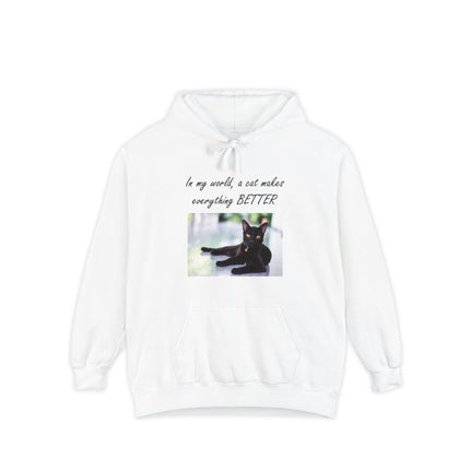 Relaxed Black Cat Hoodie — "In my world, a cat makes everything BETTER"