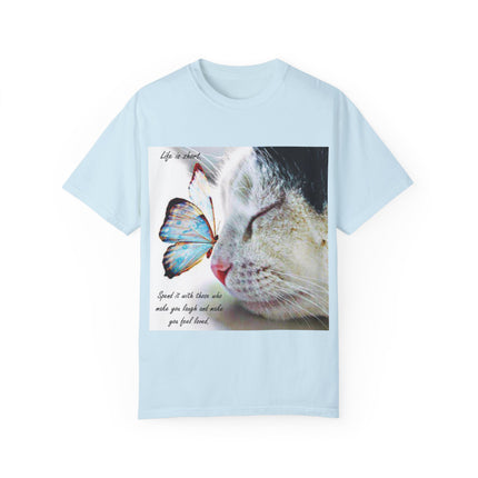 Inspirational Cat & Butterfly T-Shirt | Life is Short Quote