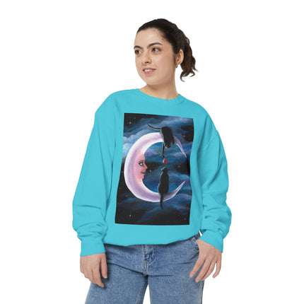 Moonlit Cats Sweatshirt —Whimsical Crescent Moon & Black Cat Graphic