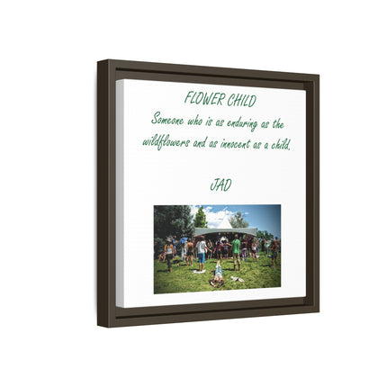Flower Child Matte Canvas Print — "Flower Child" Quote with Festival Photo (Framed)