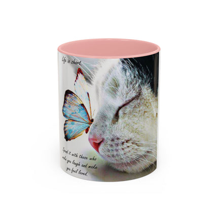Inspirational Cat & Butterfly Accent Ceramic Mug - 11 oz