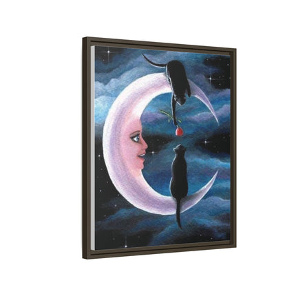 Framed Matte Canvas Moon Cats Wall Art — Whimsical Night Sky Print