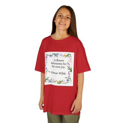 Kids T‑Shirt — "A flower blossoms for its own joy" Oscar Wilde Floral Quote