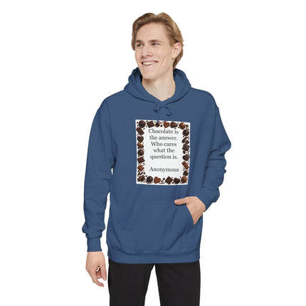 Chocolate Quote Hoodie — "Chocolate is the answer" Cozy Graphic Sweatshirt